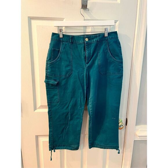 Coldwater Creek Dark Teal Cargo Twill  Capri Pants sz 12 EUC - Picture 1 of 7